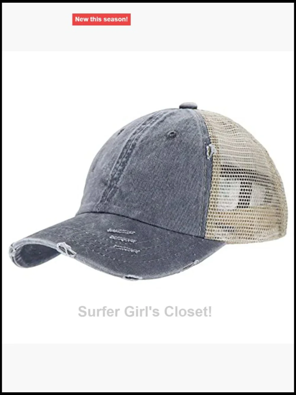 Distressed Ponytail Baseball Cap with Mesh Back for Women